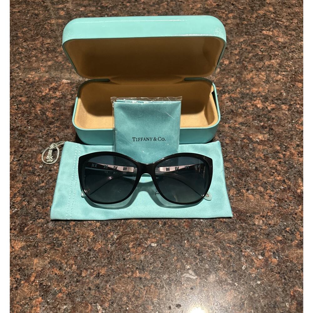 Tiffany & Co Atlas TF4094-B Cat Eye Sunglasses Black Tiffany Blue Polarized 59